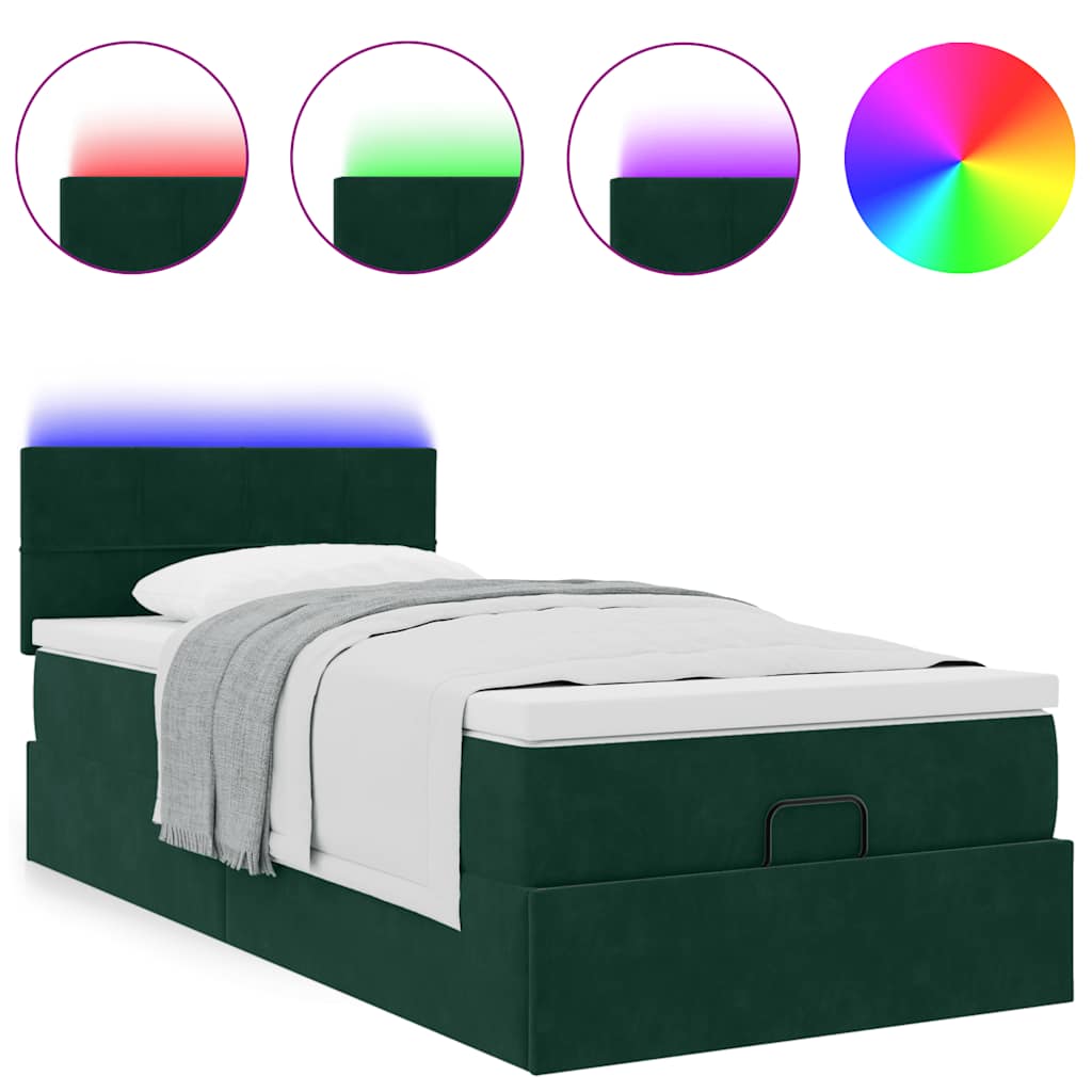 Οθωμανικό κρεβάτι με στρώμα & LEDs Dark Green 90x200cm Velvet - Pakobazaar