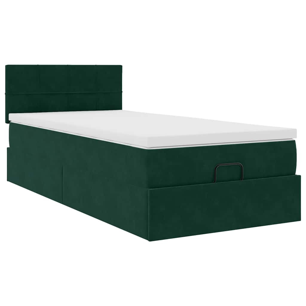 Οθωμανικό κρεβάτι με στρώμα & LEDs Dark Green 90x200cm Velvet - Pakobazaar