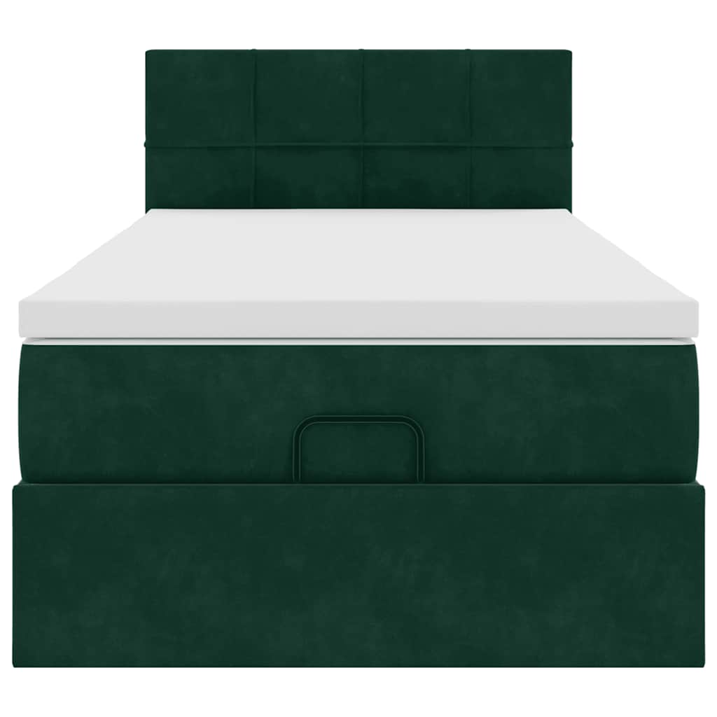 Οθωμανικό κρεβάτι με στρώμα & LEDs Dark Green 90x200cm Velvet - Pakobazaar