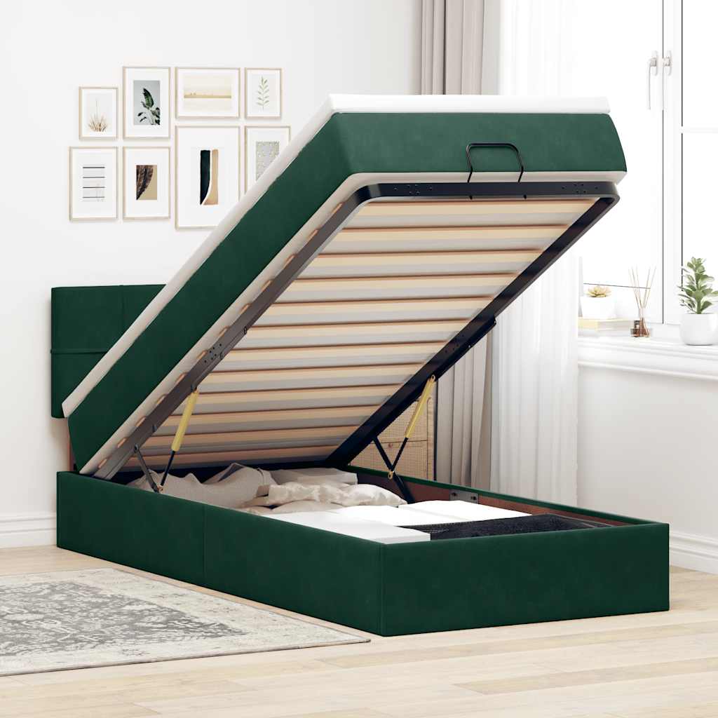 Οθωμανικό κρεβάτι με στρώμα & LEDs Dark Green 90x200cm Velvet - Pakobazaar