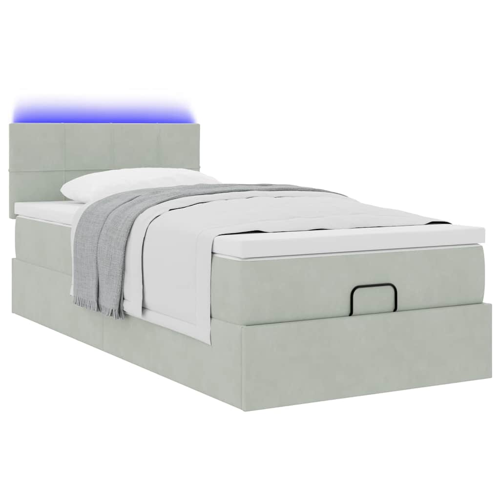 Οθωμανικό κρεβάτι με στρώμα&LEDs Ανοιχτό γκρι 100x200cm Βελούδο - Pakobazaar