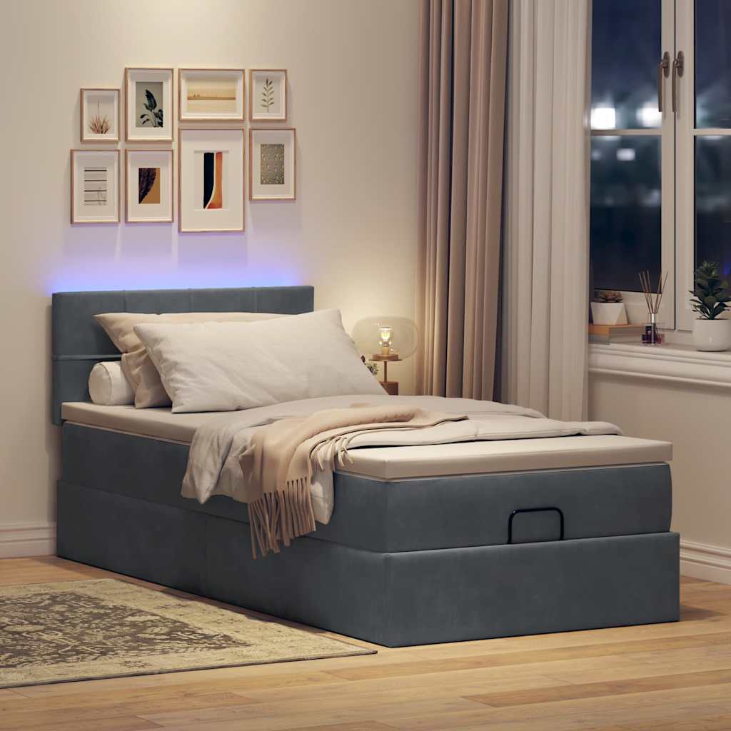 Οθωμανικό κρεβάτι με στρώμα&LEDs Σκούρο γκρι 100x200cm Βελούδο