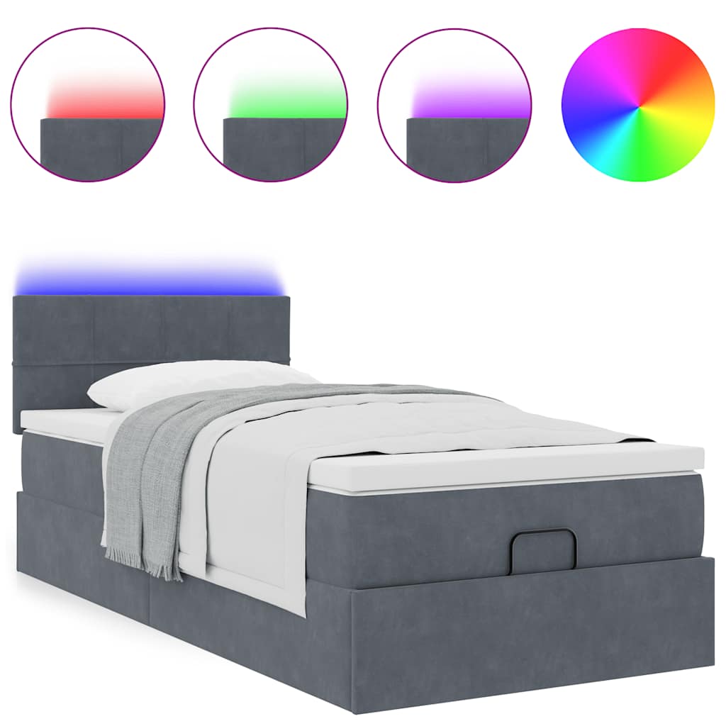 Οθωμανικό κρεβάτι με στρώμα&LEDs Σκούρο γκρι 100x200cm Βελούδο
