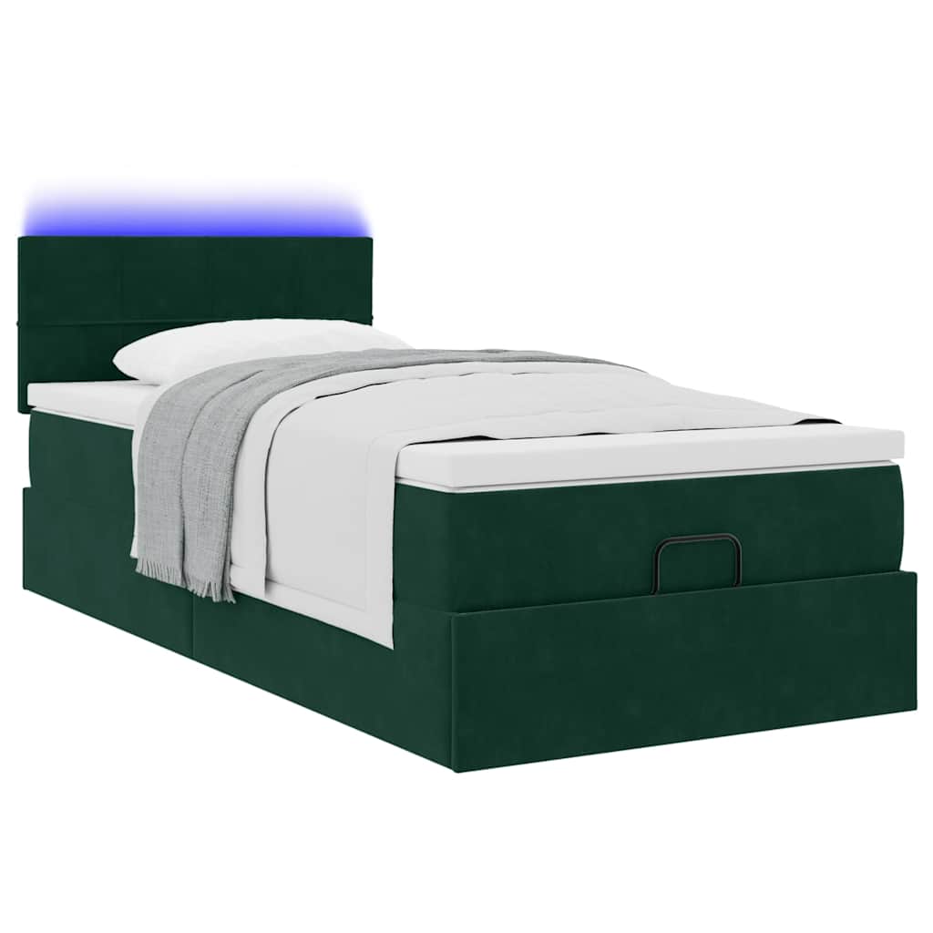 Οθωμανικό κρεβάτι με στρώμα & LEDs Dark Green 100x200cm Velvet