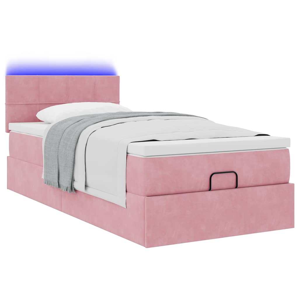 Οθωμανικό κρεβάτι με στρώμα & LEDs Ροζ 100x200cm Velvet - Pakobazaar