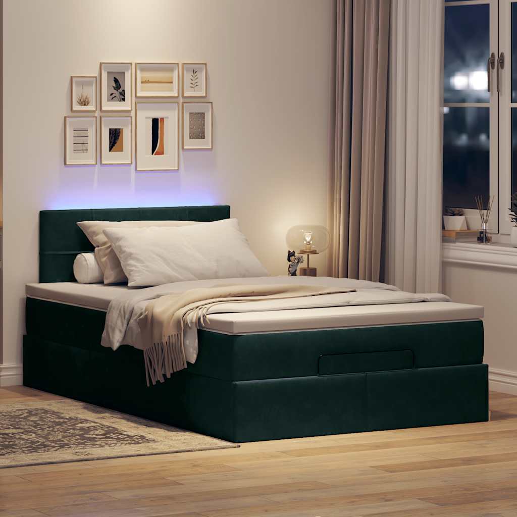 Οθωμανικό κρεβάτι με στρώμα & LEDs Dark Green 120x190cm Velvet