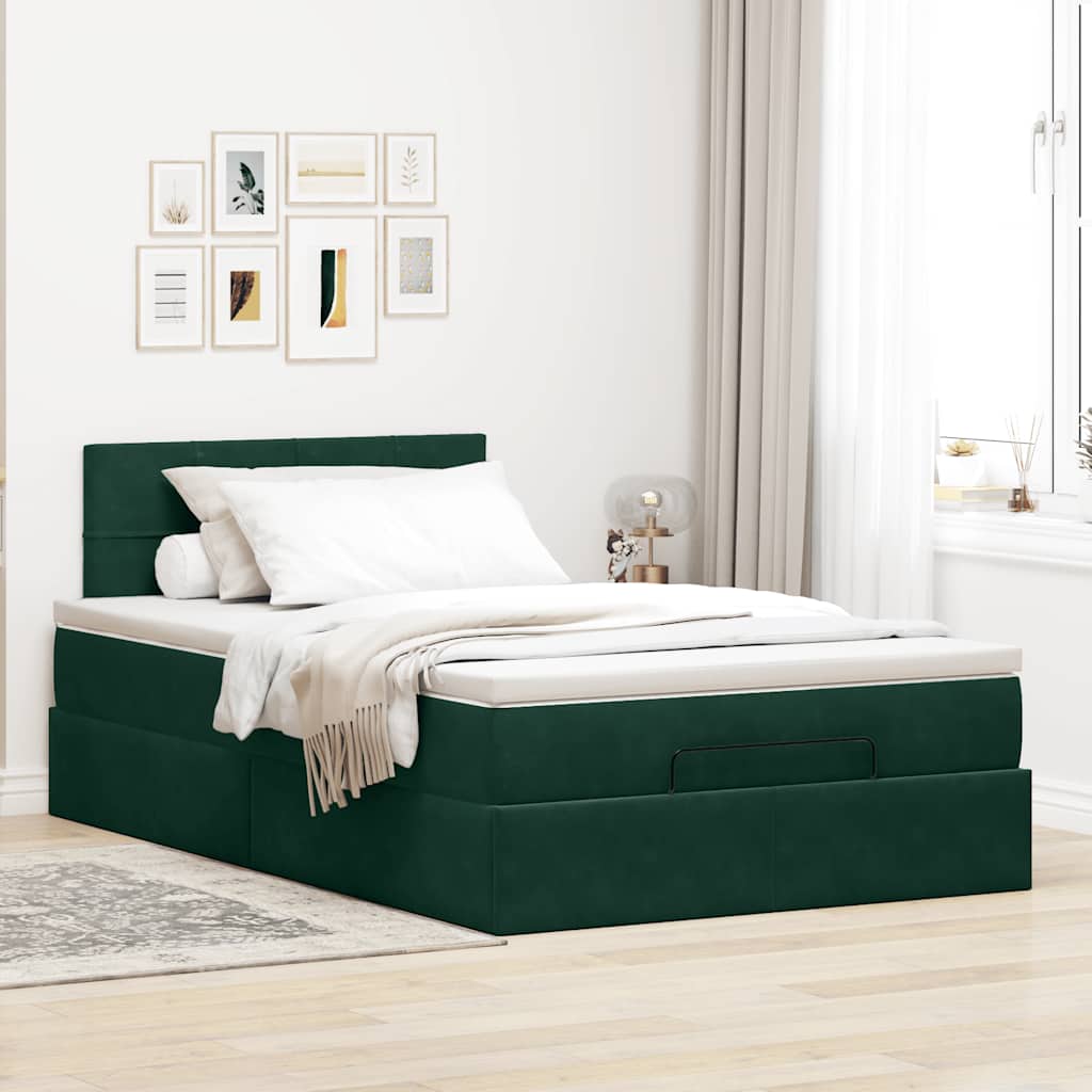 Οθωμανικό κρεβάτι με στρώμα & LEDs Dark Green 120x190cm Velvet