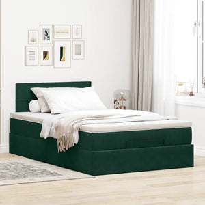 Οθωμανικό κρεβάτι με στρώμα & LEDs Dark Green 120x190cm Velvet