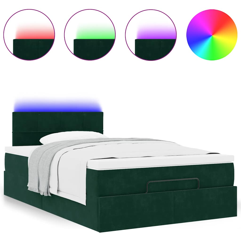 Οθωμανικό κρεβάτι με στρώμα & LEDs Dark Green 120x190cm Velvet