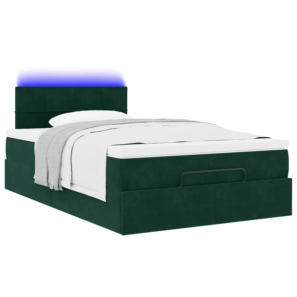 Οθωμανικό κρεβάτι με στρώμα & LEDs Dark Green 120x190cm Velvet