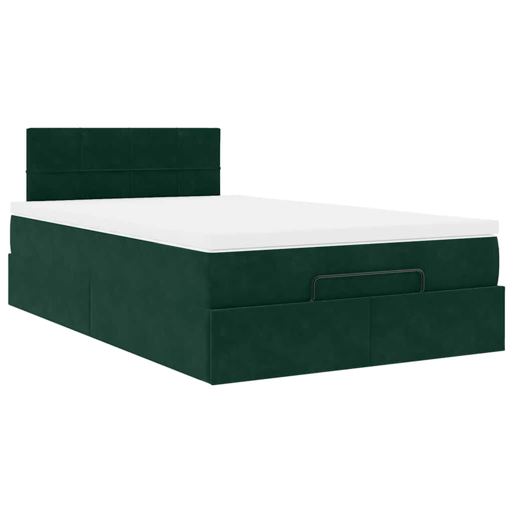 Οθωμανικό κρεβάτι με στρώμα & LEDs Dark Green 120x190cm Velvet