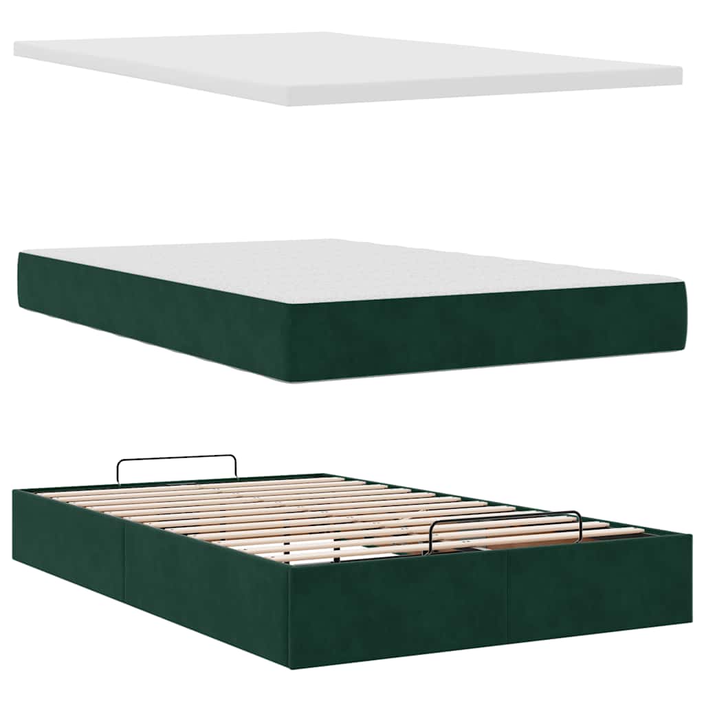 Οθωμανικό κρεβάτι με στρώμα & LEDs Dark Green 120x190cm Velvet