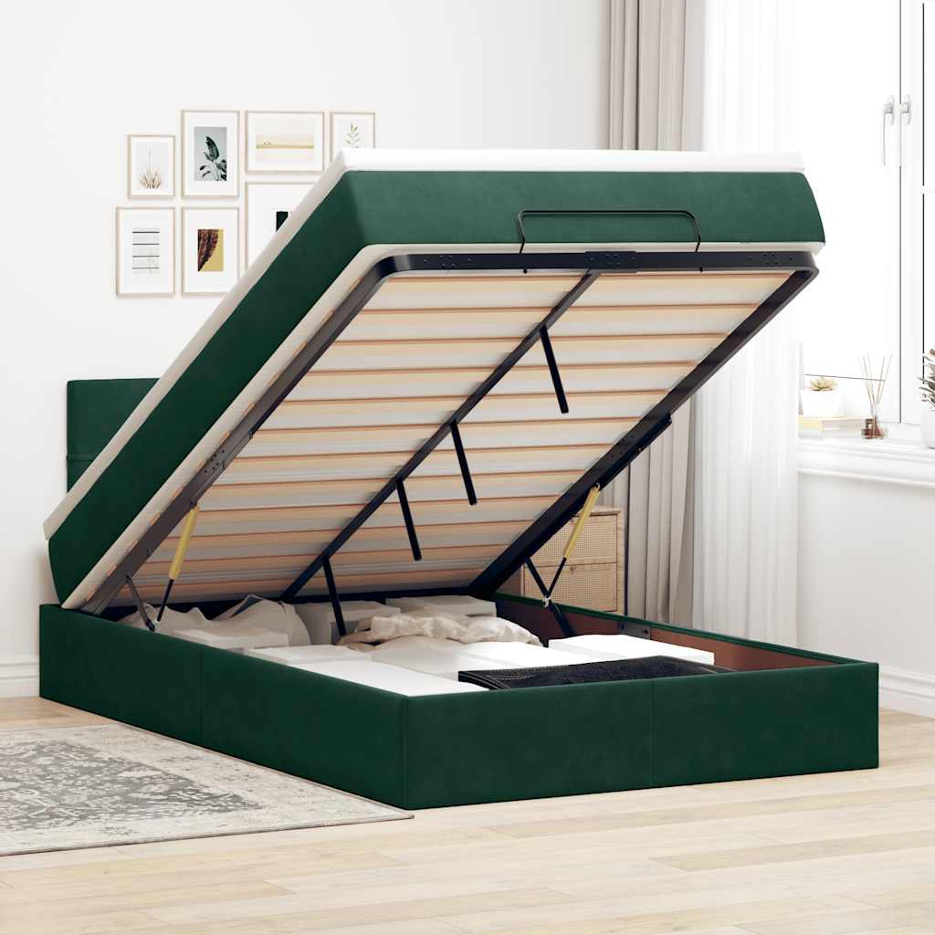 Οθωμανικό κρεβάτι με στρώμα & LEDs Dark Green 120x190cm Velvet