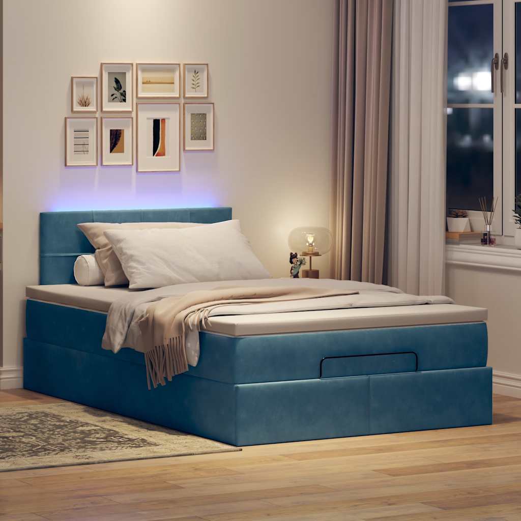 Οθωμανικό κρεβάτι με στρώμα&LEDs Σκούρο μπλε 120x190cm Βελούδο - Pakobazaar