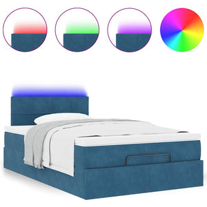Οθωμανικό κρεβάτι με στρώμα&LEDs Σκούρο μπλε 120x190cm Βελούδο - Pakobazaar