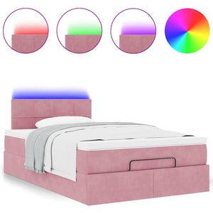 Οθωμανικό κρεβάτι με στρώμα & LEDs Ροζ 120x190cm Velvet - Pakobazaar