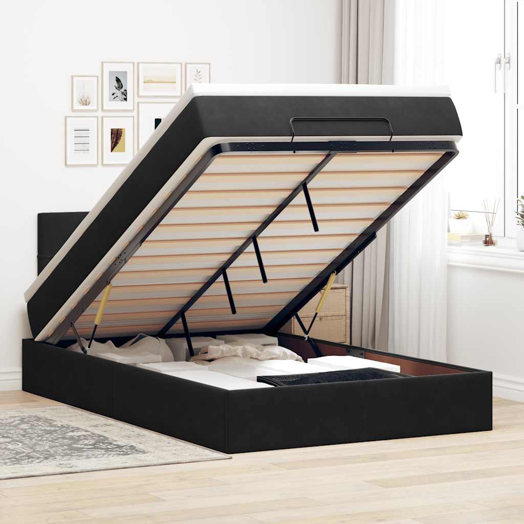 Οθωμανικό κρεβάτι με στρώμα & LEDs Μαύρο 120x200cm Velvet - Pakobazaar