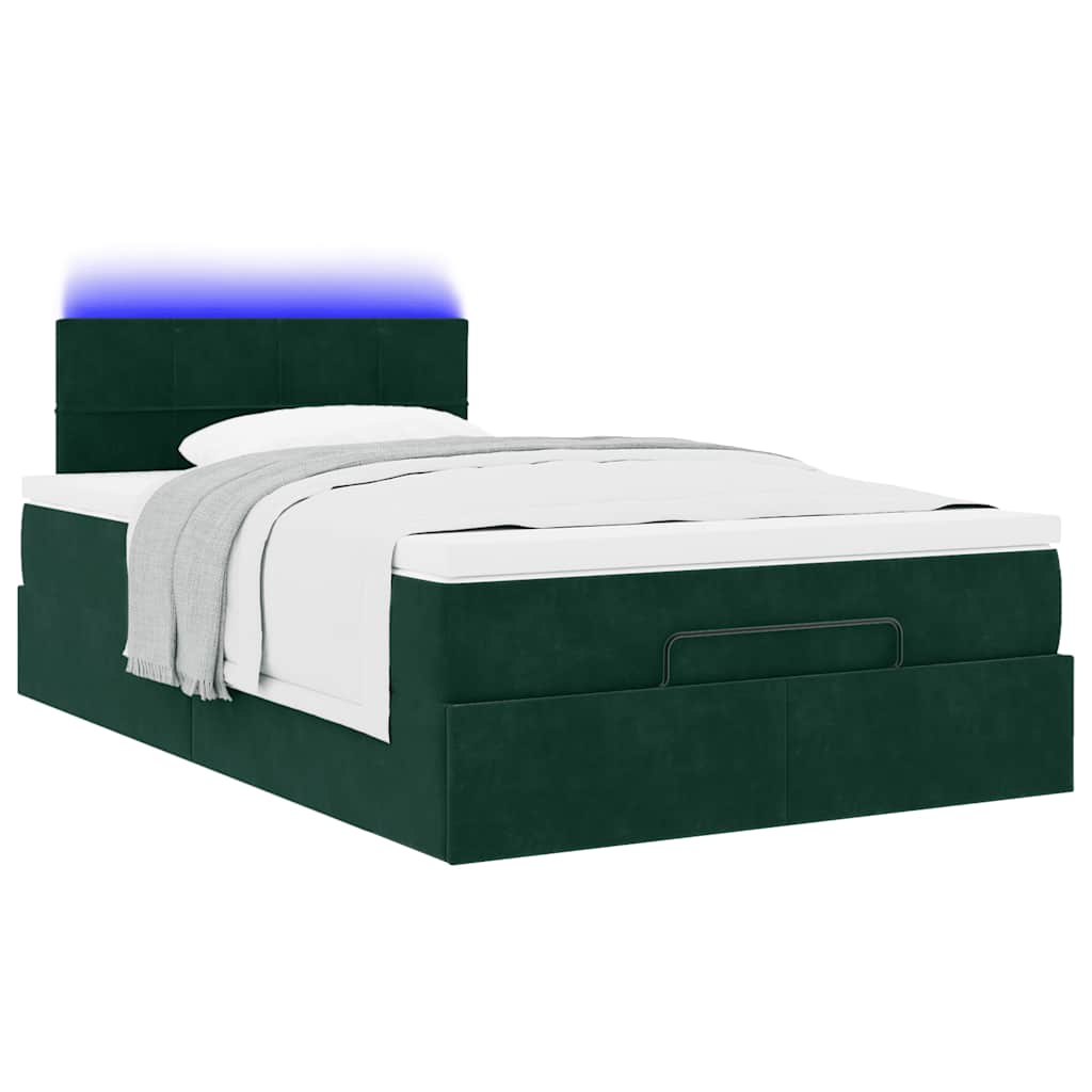 Οθωμανικό κρεβάτι με στρώμα & LEDs Dark Green 120x200cm Velvet - Pakobazaar