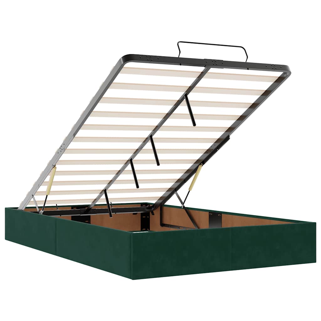 Οθωμανικό κρεβάτι με στρώμα & LEDs Dark Green 120x200cm Velvet - Pakobazaar