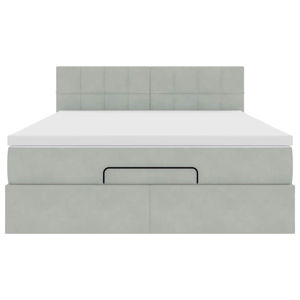 Οθωμανικό κρεβάτι με στρώμα&LEDs Ανοιχτό γκρι 140x190cm Βελούδο - Pakobazaar