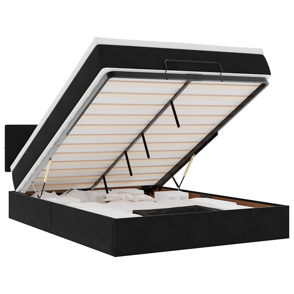 Οθωμανικό κρεβάτι με στρώμα & LEDs Μαύρο 140x190cm Velvet - Pakobazaar