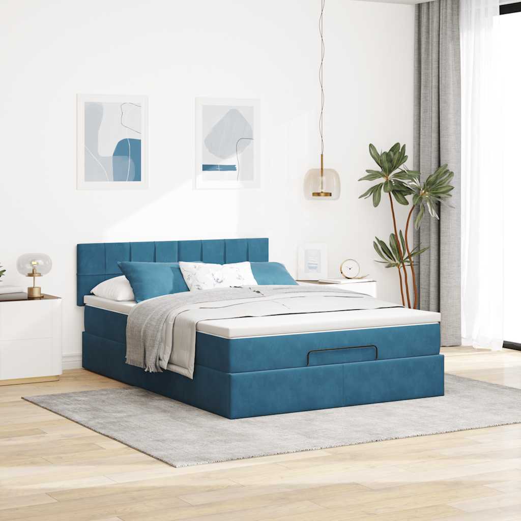 Οθωμανικό κρεβάτι με στρώμα & LEDs Σκούρο μπλε 140x190cm Velvet - Pakobazaar