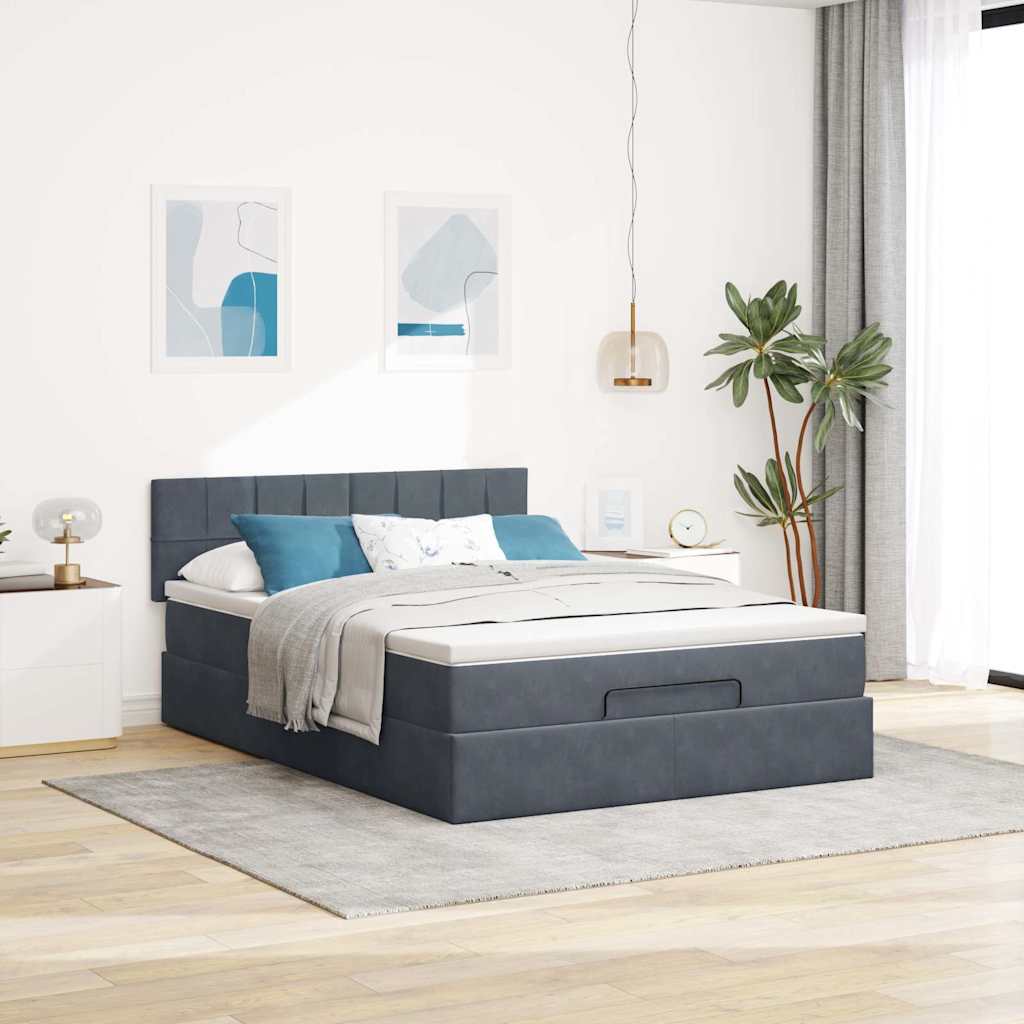 Οθωμανικό κρεβάτι με στρώμα & LEDs Σκούρο γκρι 140x200cm Velvet