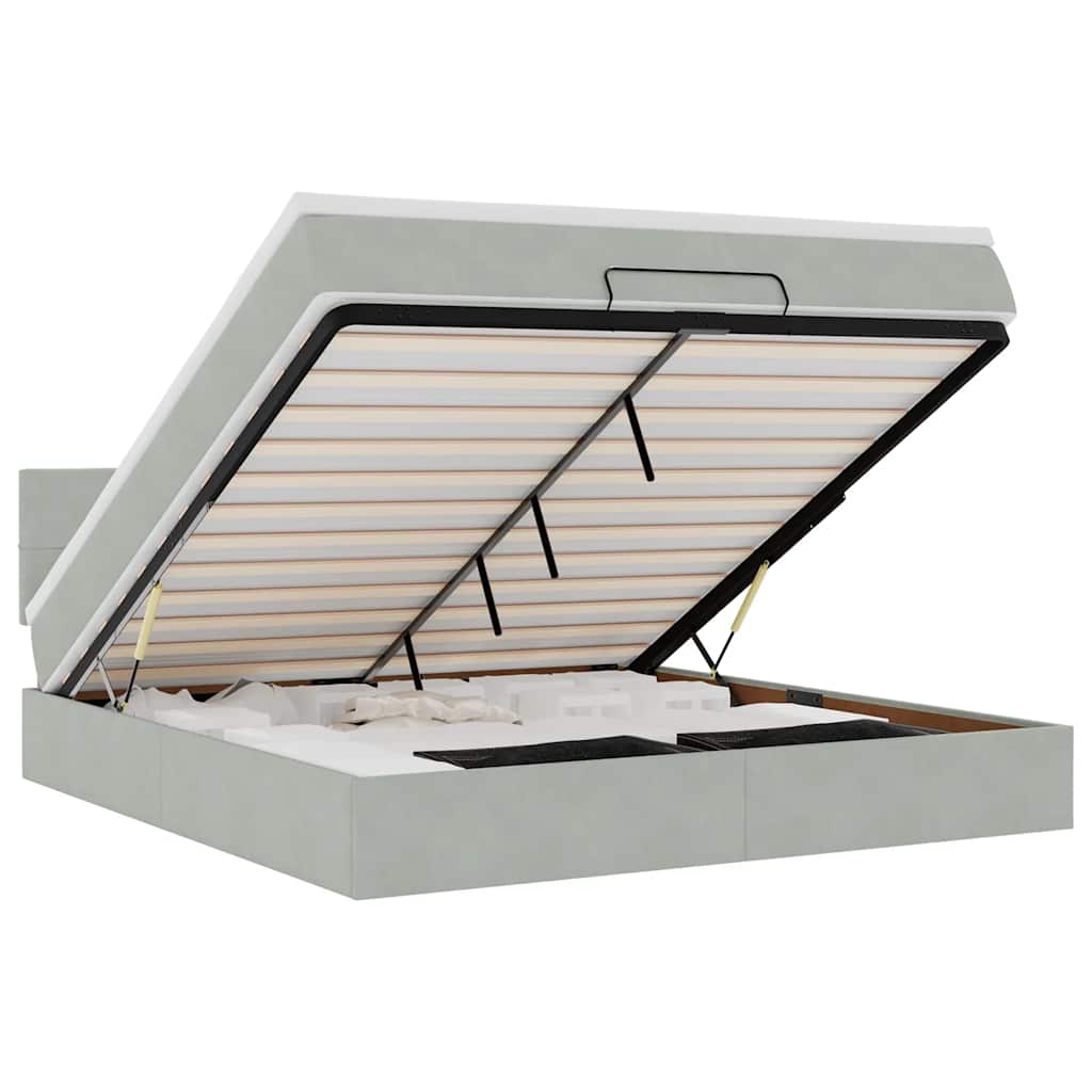 Οθωμανικό κρεβάτι με στρώμα&LEDs Ανοιχτό γκρι 160x200cm Βελούδο - Pakobazaar