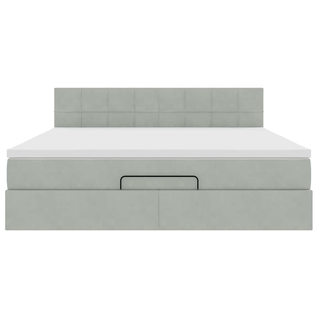 Οθωμανικό κρεβάτι με στρώμα&LEDs Ανοιχτό γκρι 160x200cm Βελούδο - Pakobazaar
