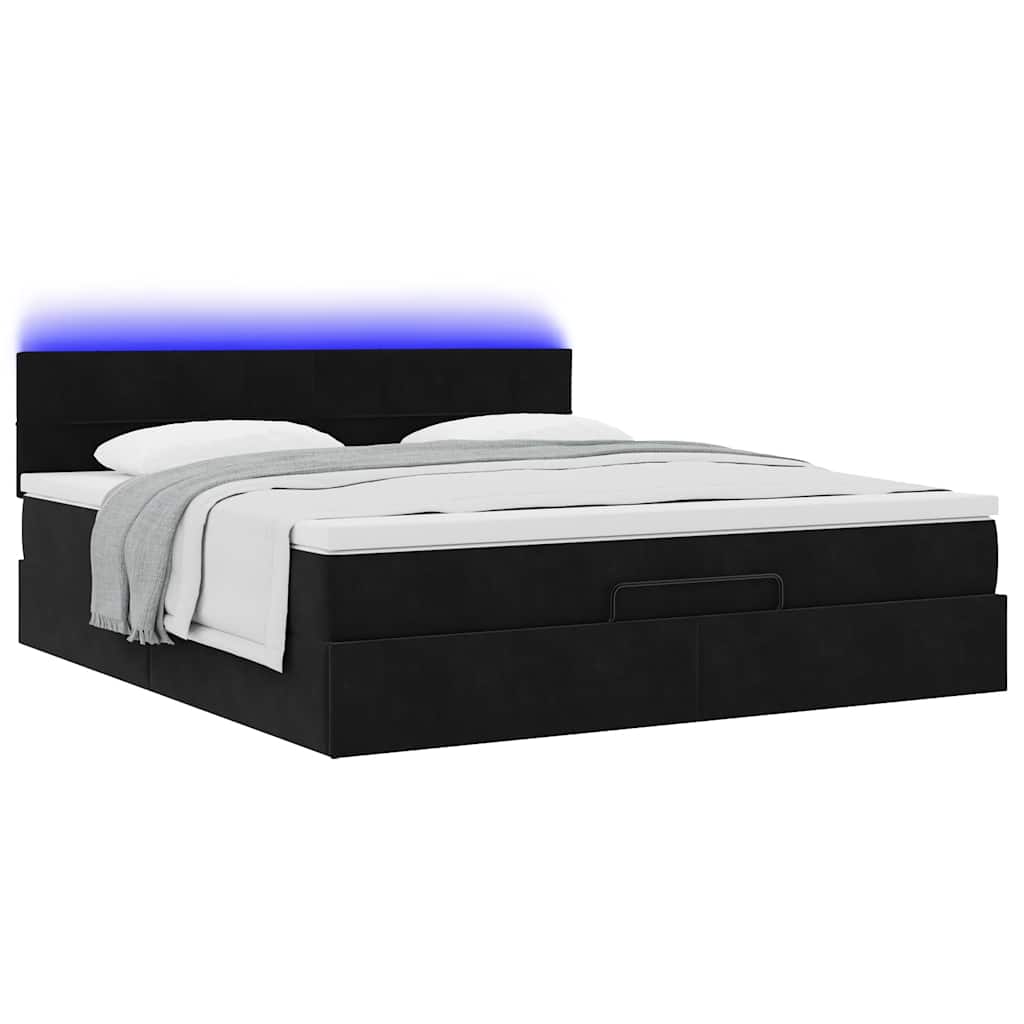 Οθωμανικό κρεβάτι με στρώμα & LEDs Μαύρο 160x200cm Velvet - Pakobazaar