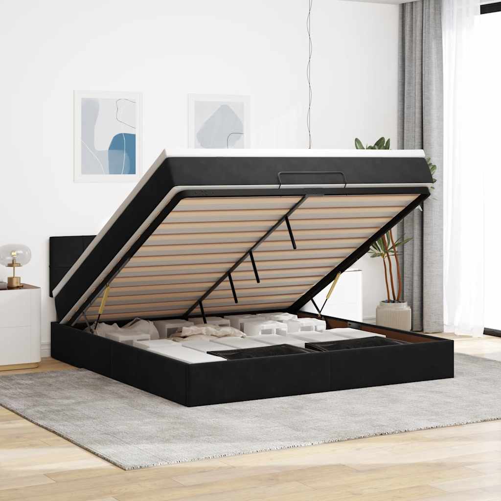 Οθωμανικό κρεβάτι με στρώμα & LEDs Μαύρο 160x200cm Velvet - Pakobazaar