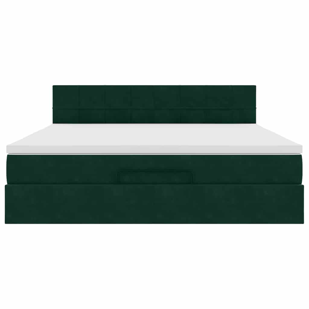 Οθωμανικό κρεβάτι με στρώμα & LEDs Dark Green 160x200cm Velvet - Pakobazaar