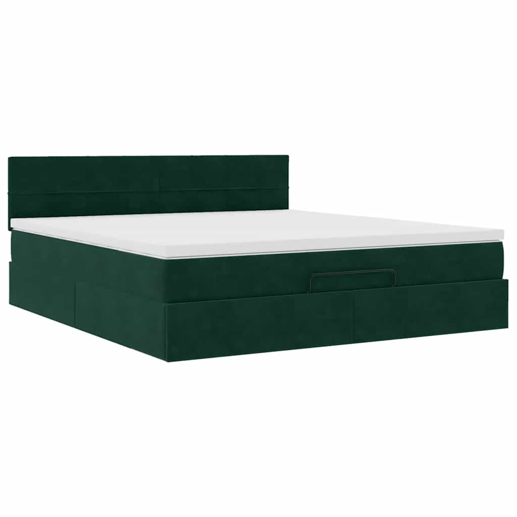 Οθωμανικό κρεβάτι με στρώμα & LEDs Dark Green 180x200cm Velvet