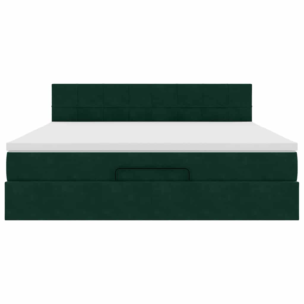 Οθωμανικό κρεβάτι με στρώμα & LEDs Dark Green 180x200cm Velvet