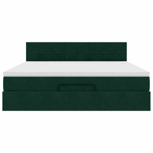 Οθωμανικό κρεβάτι με στρώμα & LEDs Dark Green 180x200cm Velvet