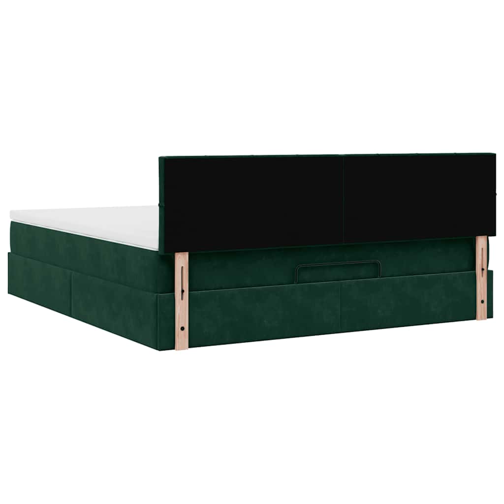 Οθωμανικό κρεβάτι με στρώμα & LEDs Dark Green 180x200cm Velvet