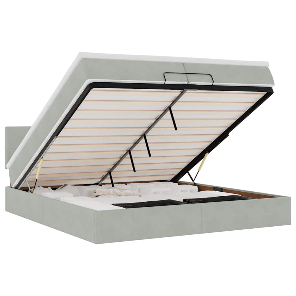 Οθωμανικό κρεβάτι με στρώματα & LEDs Ανοιχτό γκρι Βελούδο - Pakobazaar