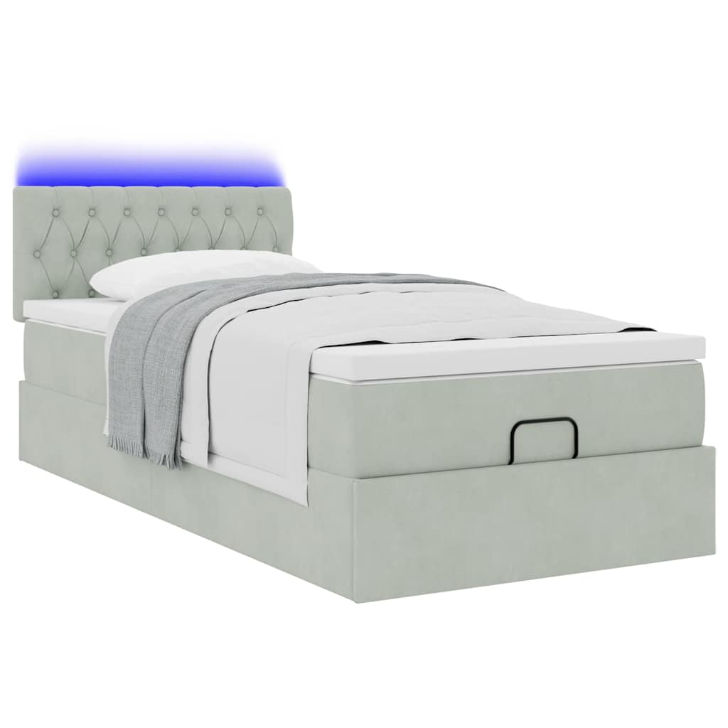 Οθωμανικό κρεβάτι με στρώμα&LEDs Ανοιχτό γκρι 80x200cm Βελούδο - Pakobazaar
