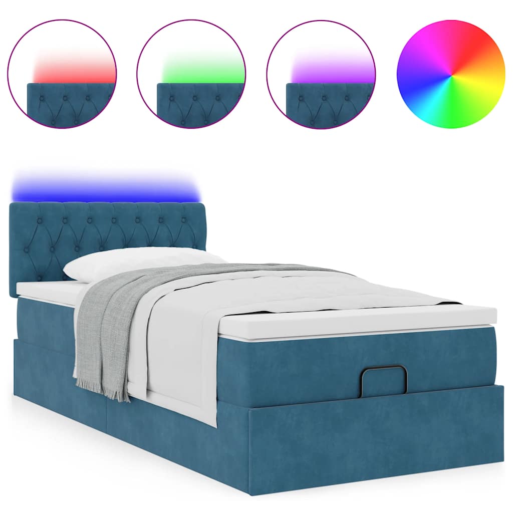 Οθωμανικό κρεβάτι με στρώμα & LEDs Σκούρο μπλε 80x200cm Βελούδο - Pakobazaar
