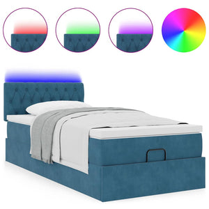 Οθωμανικό κρεβάτι με στρώμα & LEDs Σκούρο μπλε 80x200cm Βελούδο - Pakobazaar