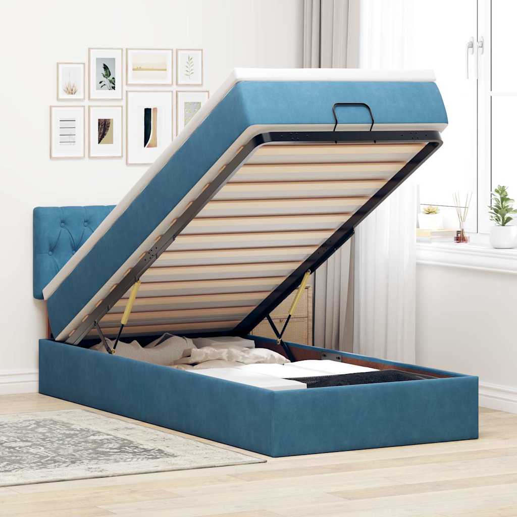 Οθωμανικό κρεβάτι με στρώμα & LEDs Σκούρο μπλε 80x200cm Βελούδο - Pakobazaar