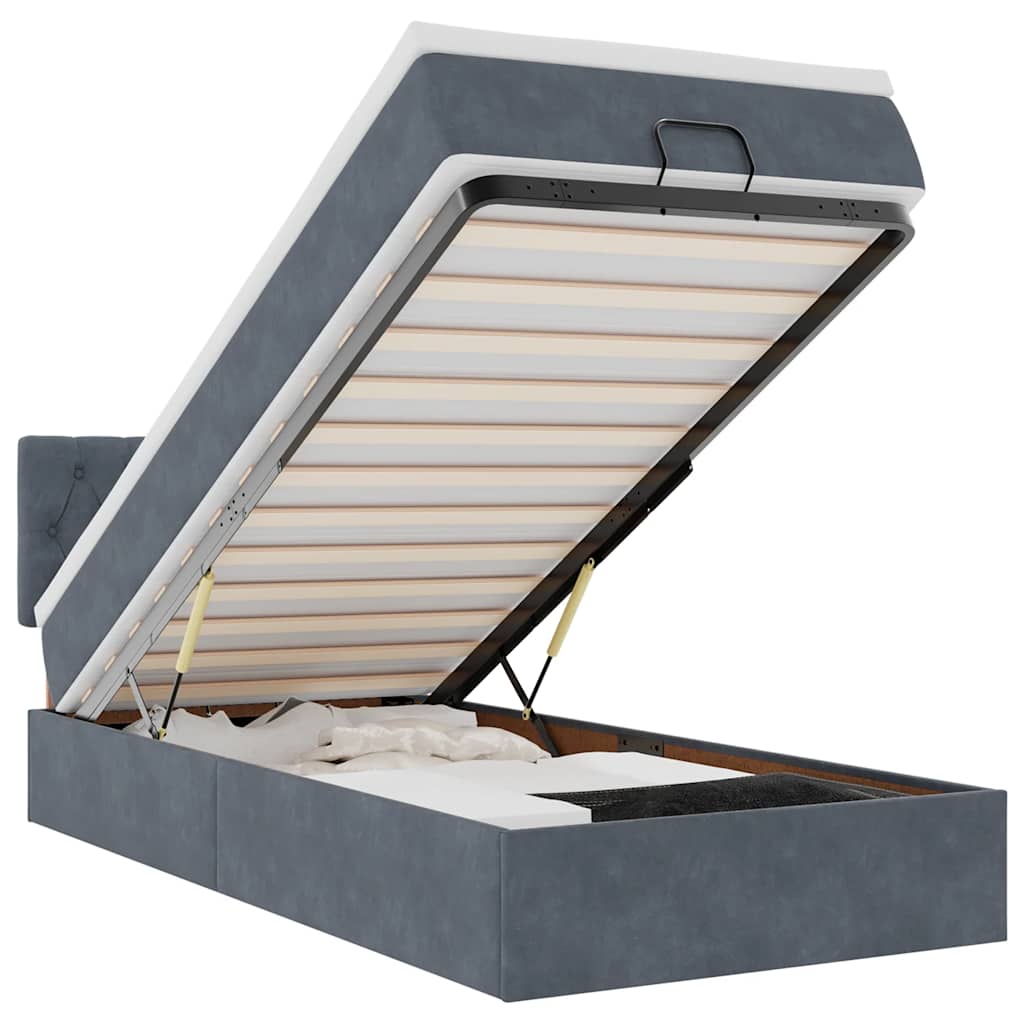 Οθωμανικό κρεβάτι με στρώμα & LEDs Σκούρο γκρι 90x190cm Velvet - Pakobazaar