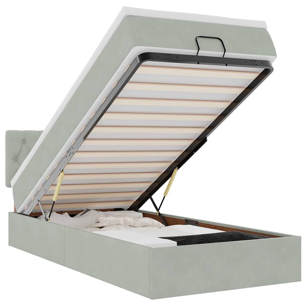 Οθωμανικό κρεβάτι με στρώμα&LEDs Ανοιχτό γκρι 90x200cm Βελούδο - Pakobazaar