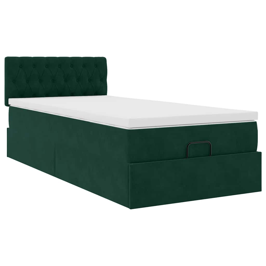 Οθωμανικό κρεβάτι με στρώμα & LEDs Dark Green 90x200cm Velvet