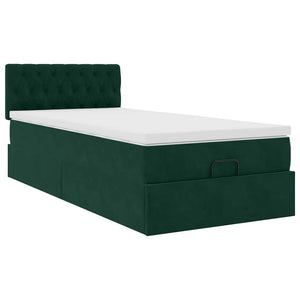 Οθωμανικό κρεβάτι με στρώμα & LEDs Dark Green 90x200cm Velvet