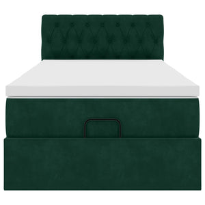 Οθωμανικό κρεβάτι με στρώμα & LEDs Dark Green 100x200cm Velvet - Pakobazaar