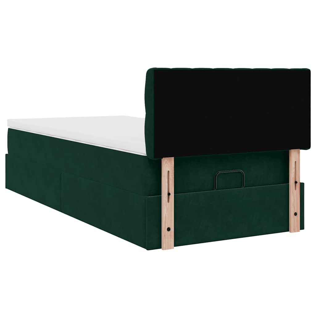 Οθωμανικό κρεβάτι με στρώμα & LEDs Dark Green 100x200cm Velvet - Pakobazaar
