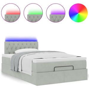 Οθωμανικό κρεβάτι με στρώμα&LEDs Ανοιχτό γκρι 120x190cm Βελούδο - Pakobazaar