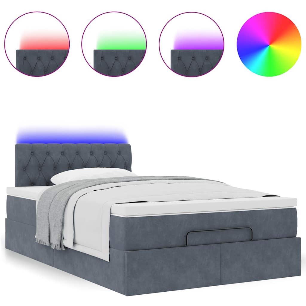 Οθωμανικό κρεβάτι με στρώμα & LEDs Σκούρο γκρι 120x190cm Velvet - Pakobazaar