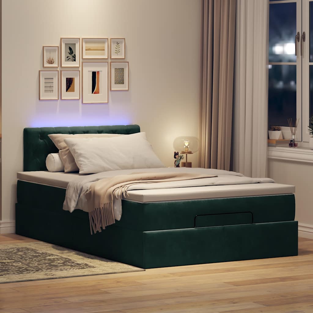 Οθωμανικό κρεβάτι με στρώμα & LEDs Dark Green 120x190cm Velvet